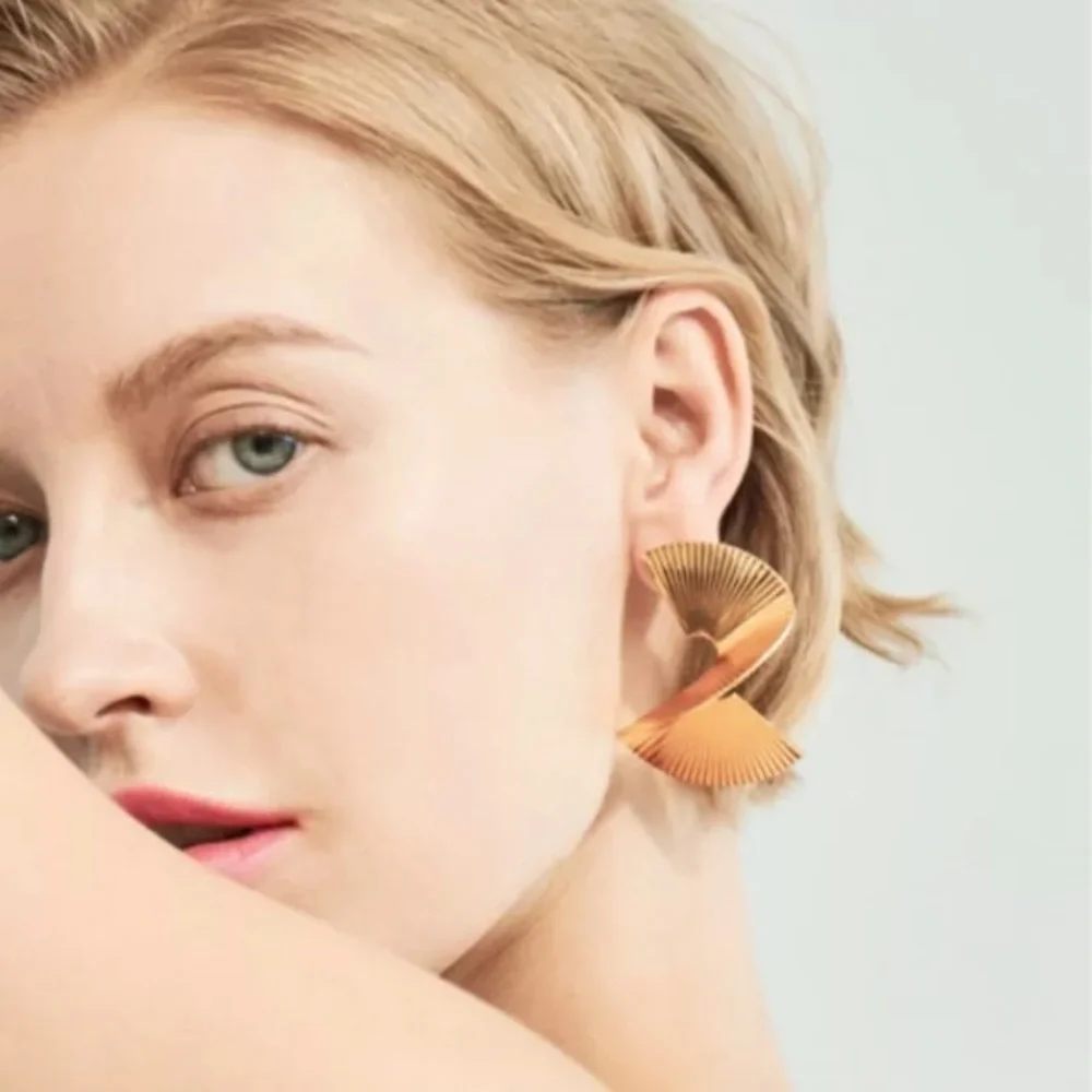 Gold Plated Big Twisted Earrings - Picture 2 of 5